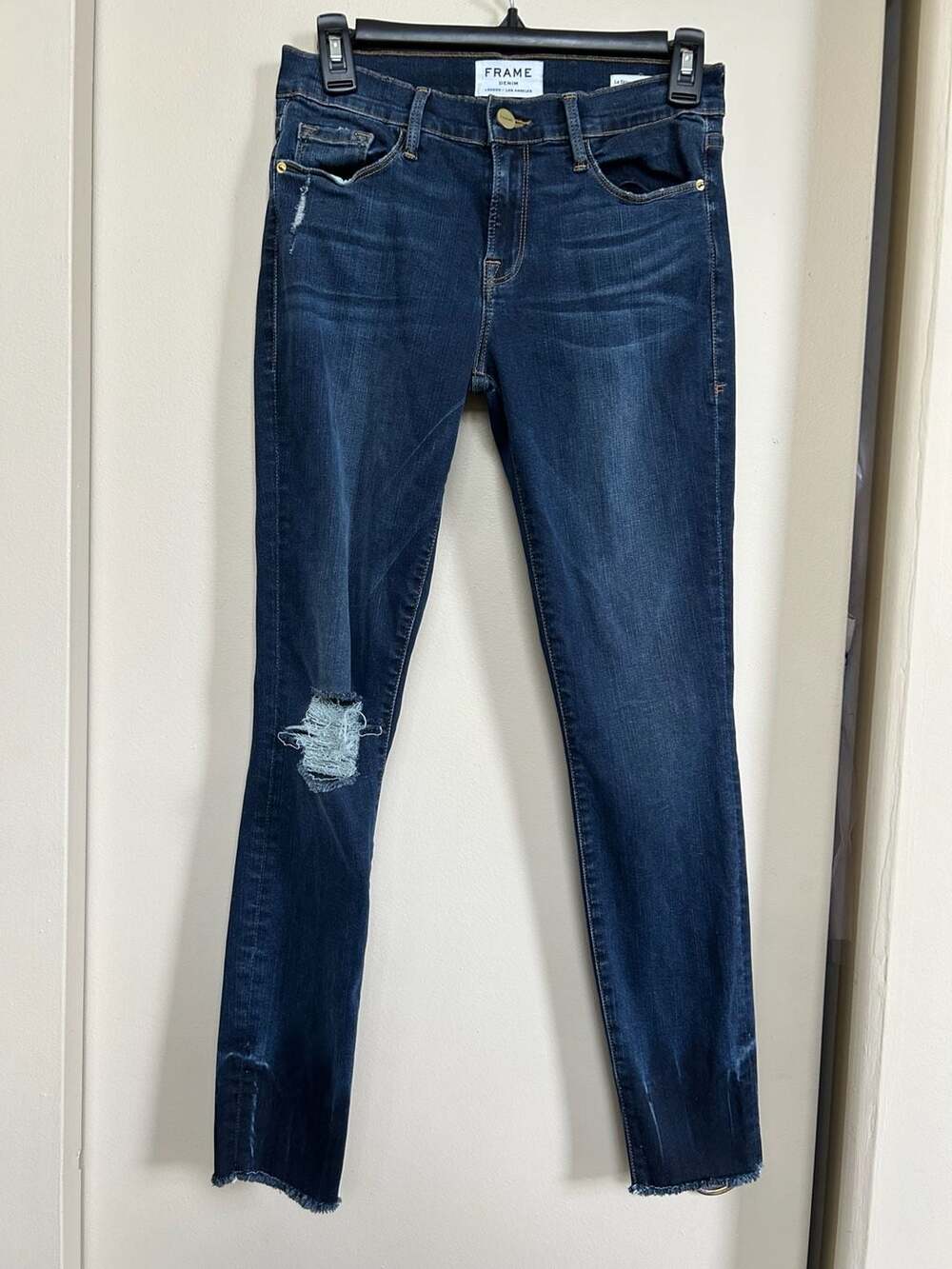 FRAME Le Skinny de Jeanne Crop Raw Hem Distressed Jeans Size 28 - Picture 5 of 8